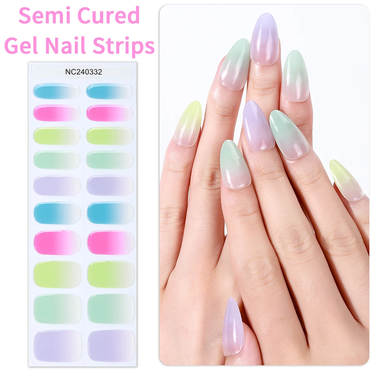 20 conseils perle blanc dégradé sirène Semi-durci ongles Gel bandes paillettes Aurora Gel ongles autocollants auto-adhésif UV autocollant pour ongles