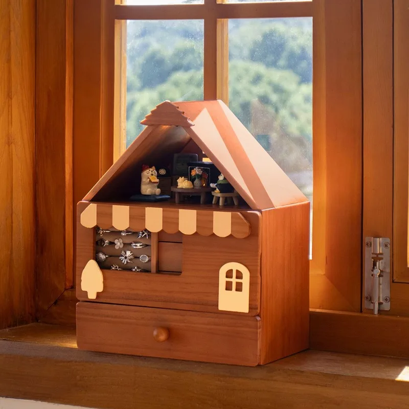 Jewelry Box Fairy Tale Cabin Creative Wooden Storage Tabletop Ornament, Housewarming Wedding Birthday Gift