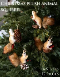 12 Pcs Christmas Stuffed Squirrels Bulk 5 Inch Small Plush Squirrels Toys Christmas Tree Ornaments Gifts Birthday Party Favors