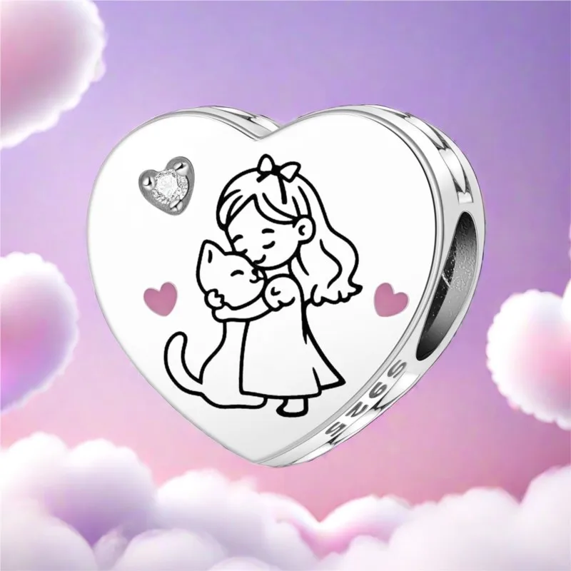 

MISEFF, новые настоящие стерлингового серебра 925, подвески «Я люблю своего кота», бусины в форме сердца, оригинальные браслеты, ювелирные изделия для вечеринки, дня рождения, для женщин