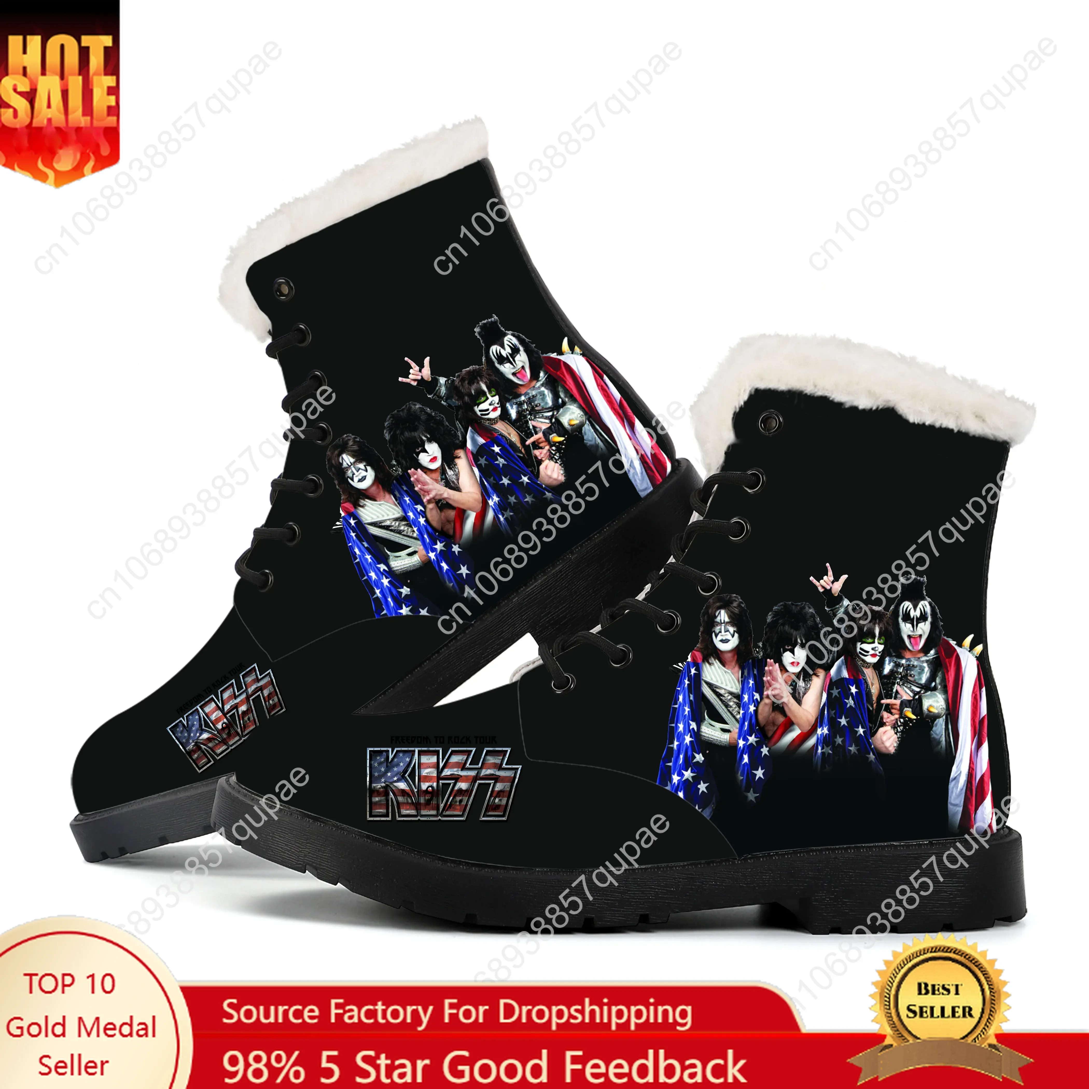 

Heavy Metal Rock Band Kiss Plush Boots Mens Womens Teenager Shoes Casual Boot Light Warm High Quality Couple Customize Shoe