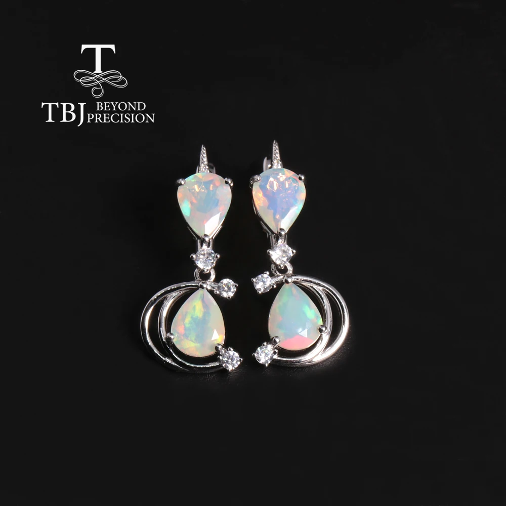 

Stars moon design clasp earrings 925 sterling silver with 4ct natural opal good quality jewelry for women wife nice gift