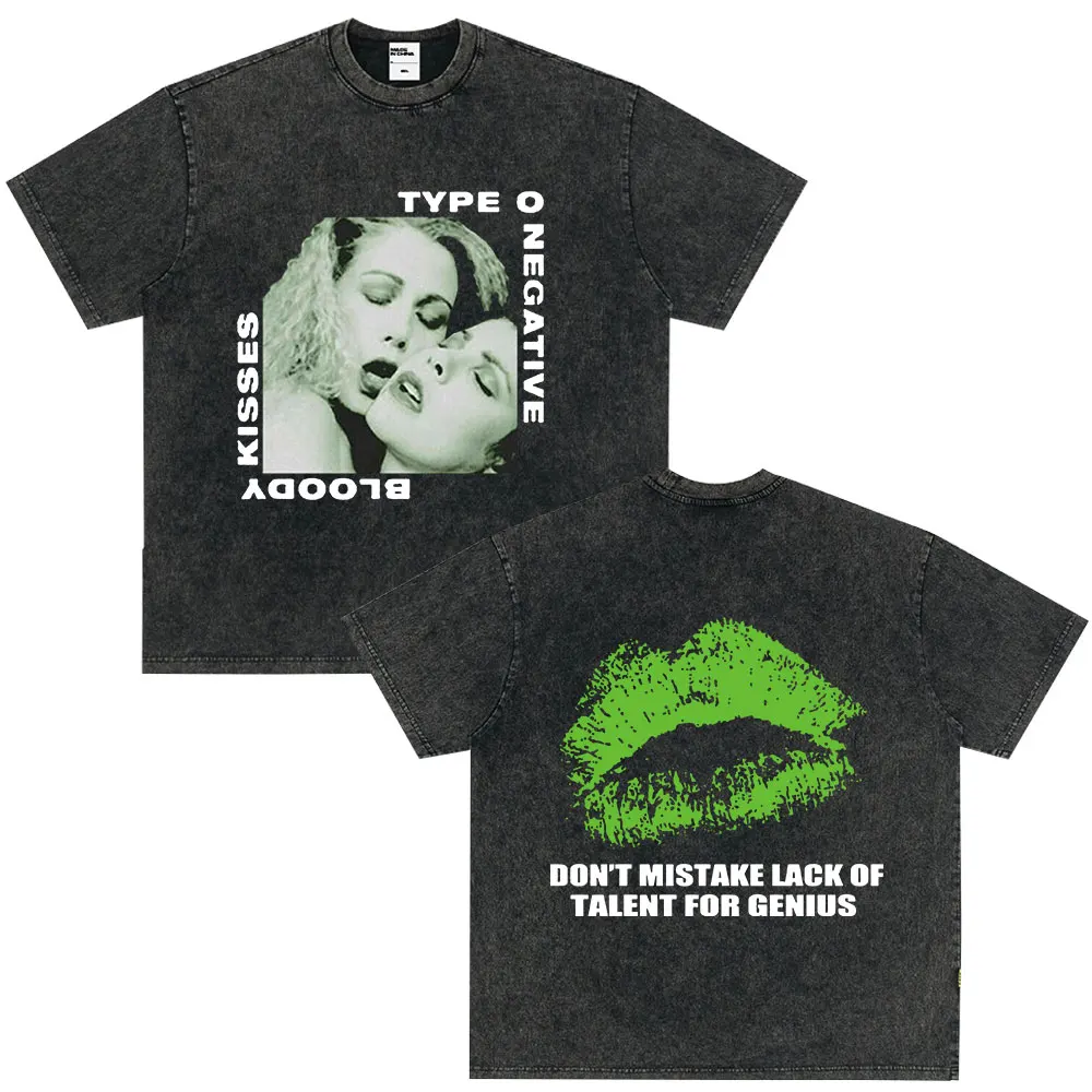 Rock Band Type O Negative The Green Man Vintage Washed T Shirt Gothic Metal Short Sleeve T-shirt Men\'s Vintage Hip Hop T Shirts