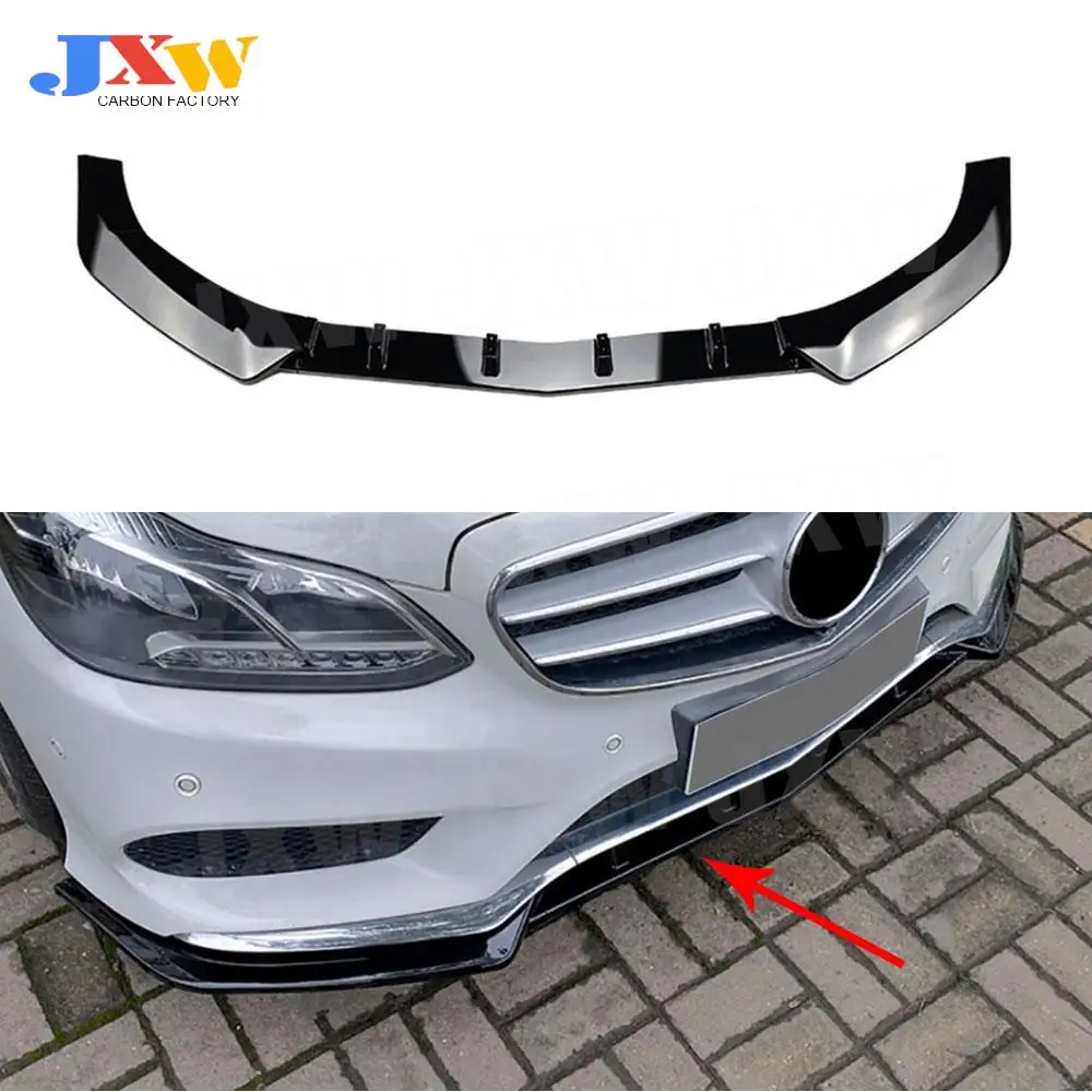 ABS Carbon Look Front Lip Spoiler Three-section for Mercedes Benz W212 E250 E350 E400 E550 Sport 2013-2015 Gloss Black