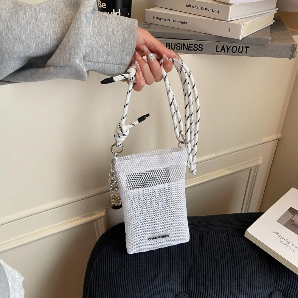 

Sweet Korean Nylon Mesh Wallet Teenager Hollow Shoulder Purse Bags Crossbody Solid Color Mobile Phone Bag Outdoor