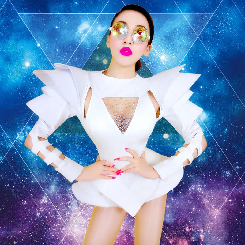 22023 Stage Costumes Women Nightclub Rhinestone Jumpsuit GOGO Dance Bodysuit DJ Leading Dancewear Rave Clothes Singer Stage Wear