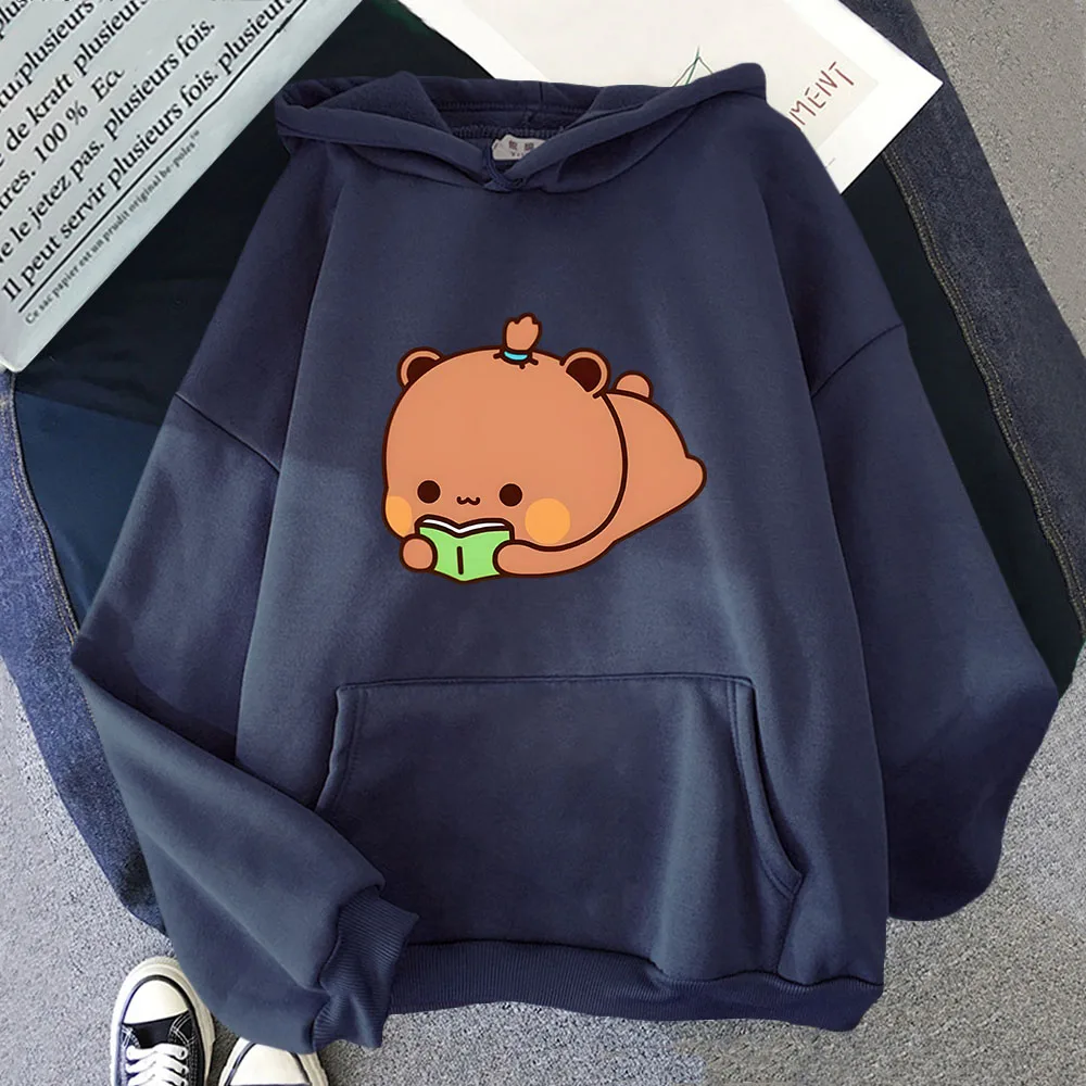 Dudu Is Reading-Sudadera con capucha para hombre y mujer, ropa de calle Kawaii, Bubu, oso Panda, abrigos de lana, Y2k, KPop