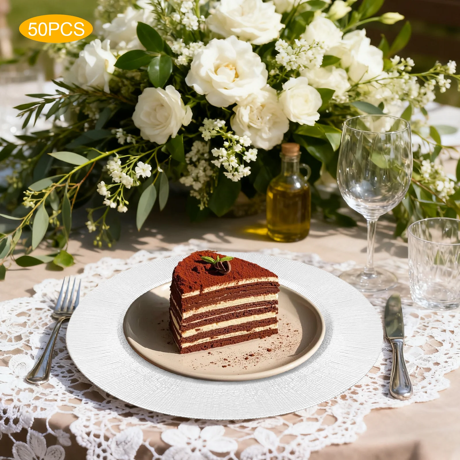 

Набор из 50 круглых подставок для тарелок из полипропилена - Прочные, долговечные, многоразовые сервировочные тарелки - Декор для дома, отеля, свадебного банкета, украшение стола