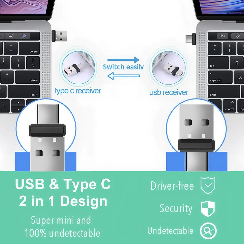 For Mouse Jiggler 2-in-1 USB C/ USB Mouse Move Prevents The Laptop From Falling Asleep Mouse Mover