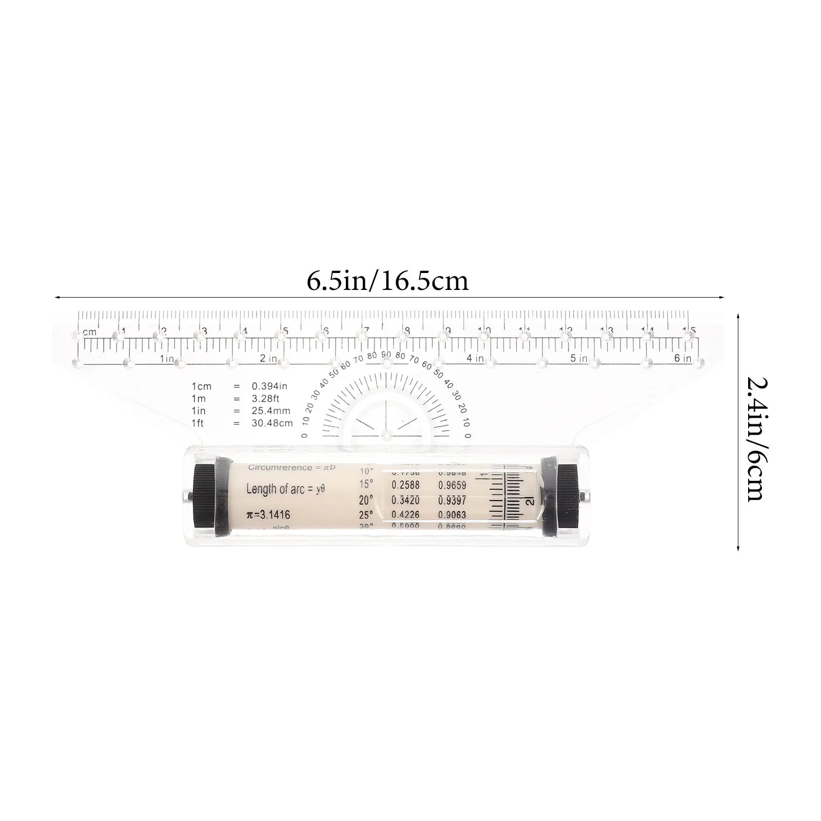 رسم المتداول حاكم أداة قياس متوازية بلاستيكية متعددة الوظائف للطلاب المهندسين زاوية مقياس الأسطوانة #3