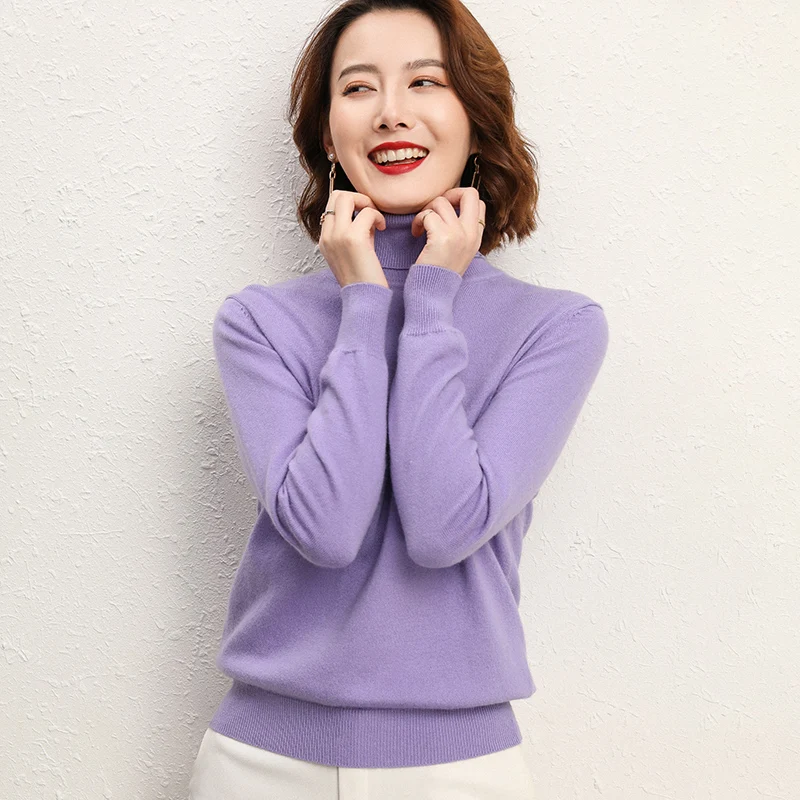 

Осенне-зимний утепленный шерстяной свитер с высоким воротником Женская Новинка свободный кашемировый вязаный свитер с отложным воротником с длинным рукавом
