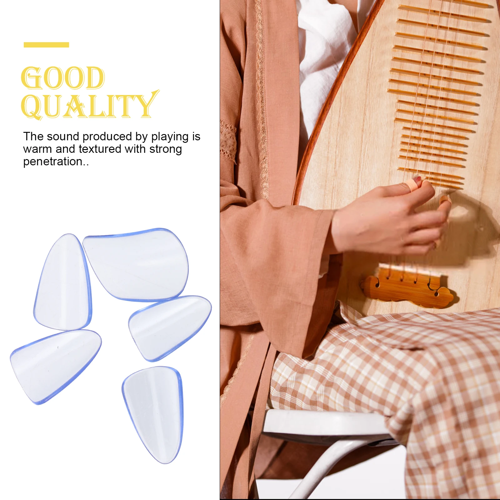 

5pcs Pipa Nails Sky-Blue Premium Pc Material Smooth Edge Fingertip Protective Covers For Guzheng Lute Players Portable