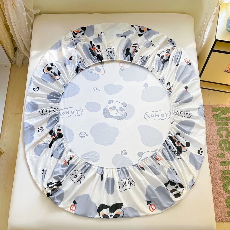 1pc 100%Cotton Bed Sheet for Kids Panda Printed Cute Cartoon Style Fitted Bed Sheet with Elastic Band 360All-inclusive Bed Sheet