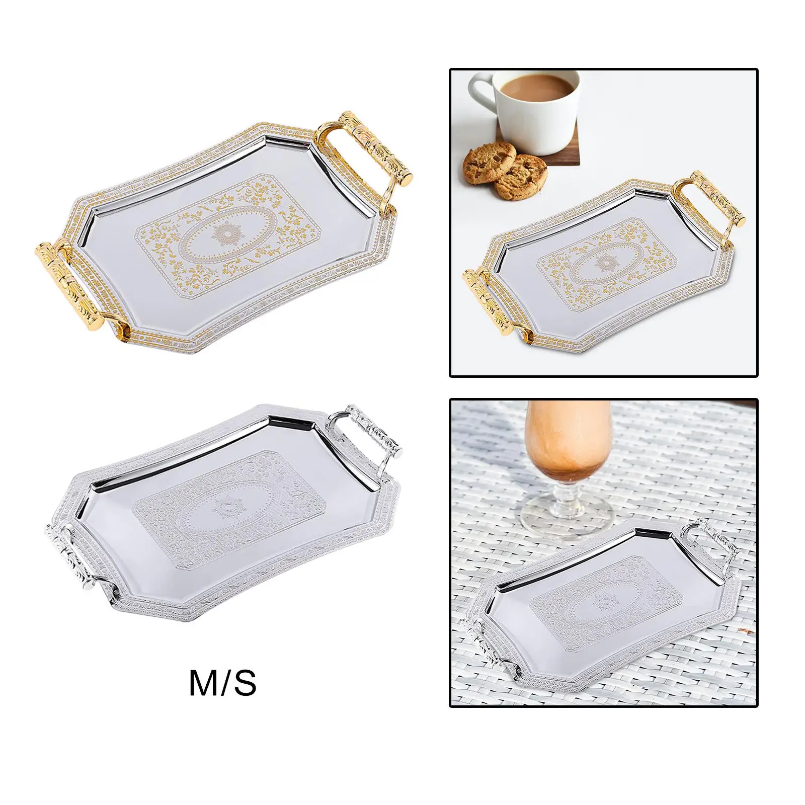 

Stainless Steel Pattern Fruit Tray Organizer Dessert Tray For Home Kitchen Dinner Western Restaurant Fruit Pastry Tray