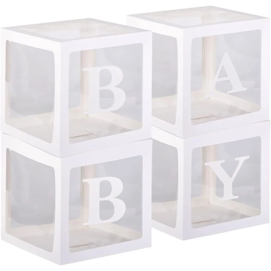 White Clear Baby Boxes with Baby Lette Party Decoration Transparent Ballon Boxes Backdrop Baby Shower Birthday Party Gender Rev