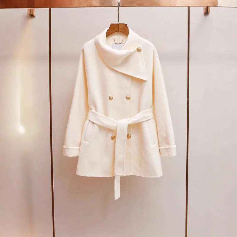 

2025 new women's clothing autumn new style western-style Korean style temperament design sense scarf collar woolen coat jacket