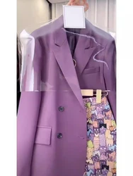 Fashion Women Sets Spring Summer High-end Blazer Jacket Printed Skirt Two-piece Suit Ladies Casual Temperament Purple Suit Coat