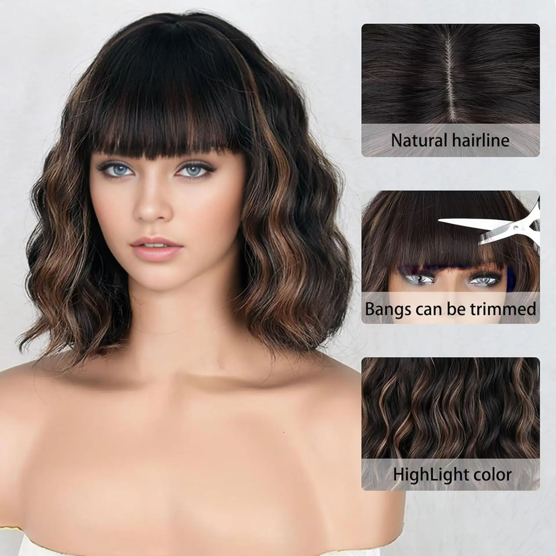 Synthetic wig daily wear water ripple short wig for women