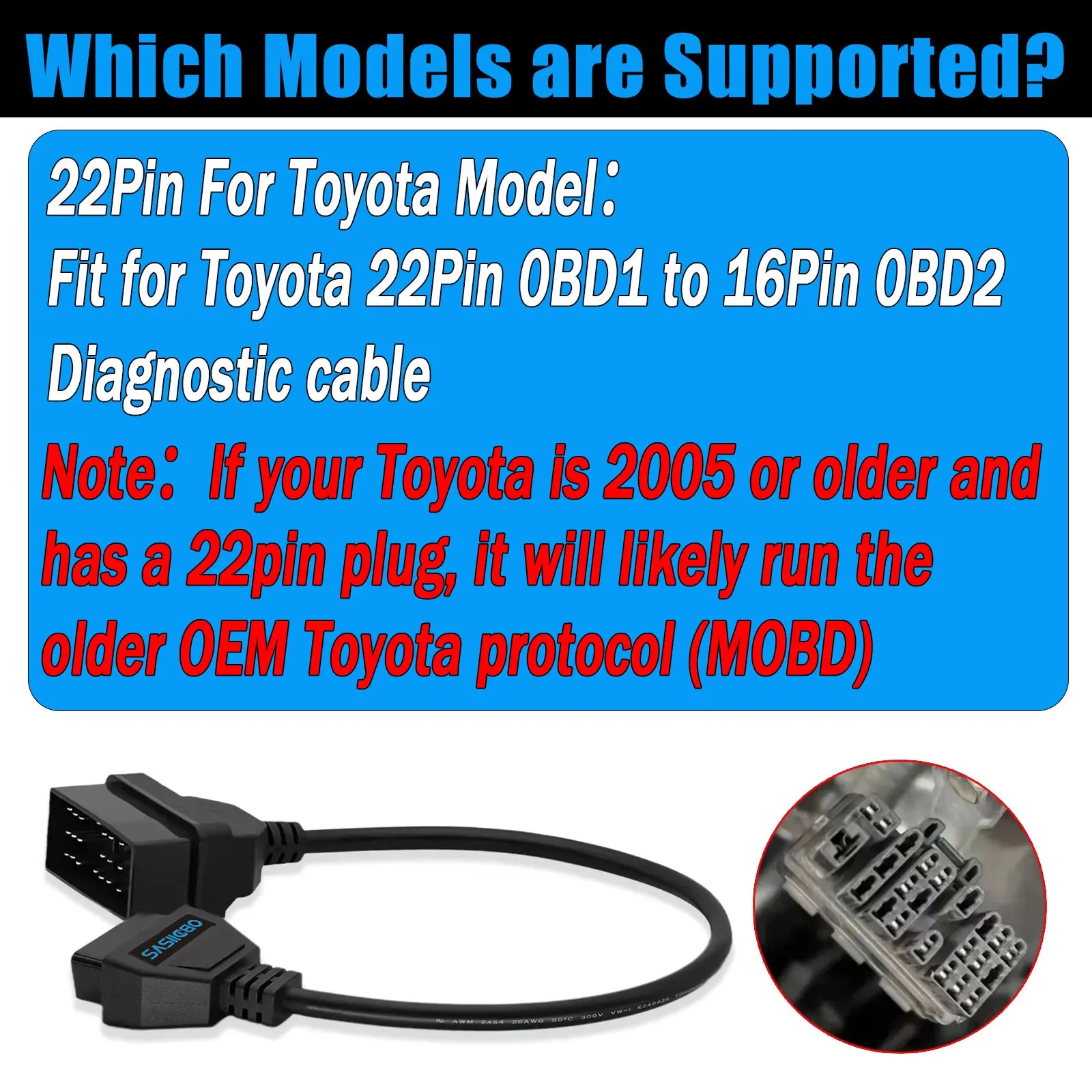 OBDII Diagnostic Cable For Toyota 22Pin K-Line Diagnostic Connector For Land-Cruiser/Carina/Camry/Crown OBD2 Adapter Cable