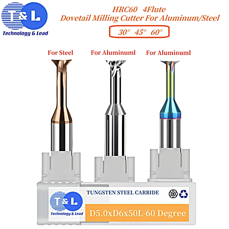 

T&L CNC Tool 30 45 60 Degree Tungsten Steel Machining Tool for Metal End Mill 1.0mm-20mm HRC65 Carbide Dovetail Milling Cutter