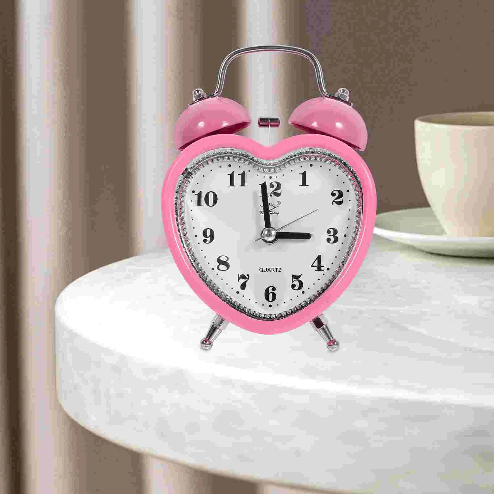 Heart Shape Alarm Clock No Ticking Twin Bell Alarm Clock with Nightlight for Kids Girls Bedrooms