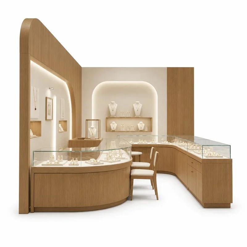 custom.Customized GZowin MDF Wood Jewelry Display Cabinet LED Lights Glass Showcase Stainless Steel Hardware Eco Friendly Durabl