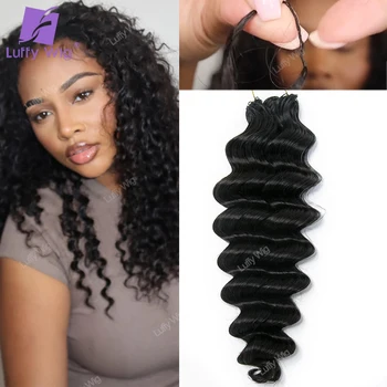 Pré separado crochê tranças extensões de cabelo humano onda profunda birmanês remy feixes de cabelo com laço sem nós para trança encaracolado