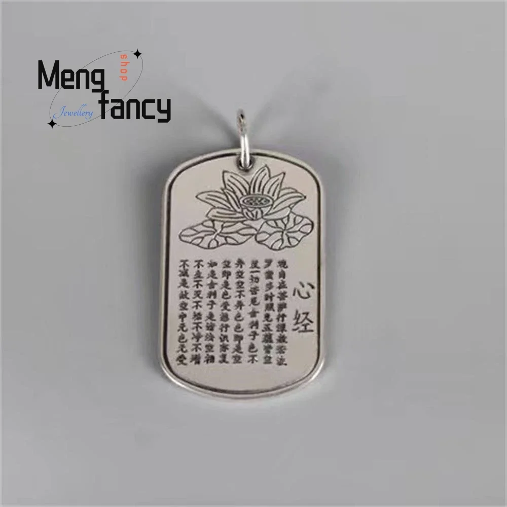 

999 Sterling Silver Heart Sutra Buddhist Scripture Text Plaque Bullying Buddha Pendant Pendant Women's Necklace