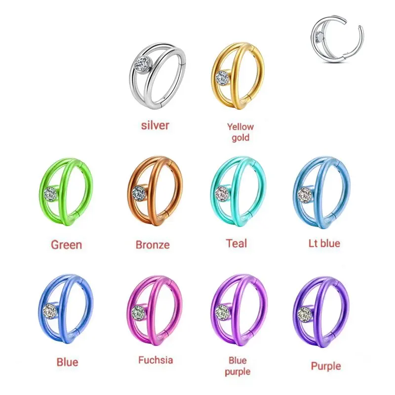 F136 Titanium Nose Ring Septum Piercing Hinged segment rings Double Layer Middle With Drill Nose Ring Body Piercing Jewelry