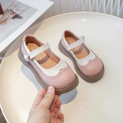 Girls' Non-slip Soft-sole Pearl Round Toe Leather Shoes, Girls' Spring and Autumn Fashion PU Outdoor Leather Shoes, Size 23-36