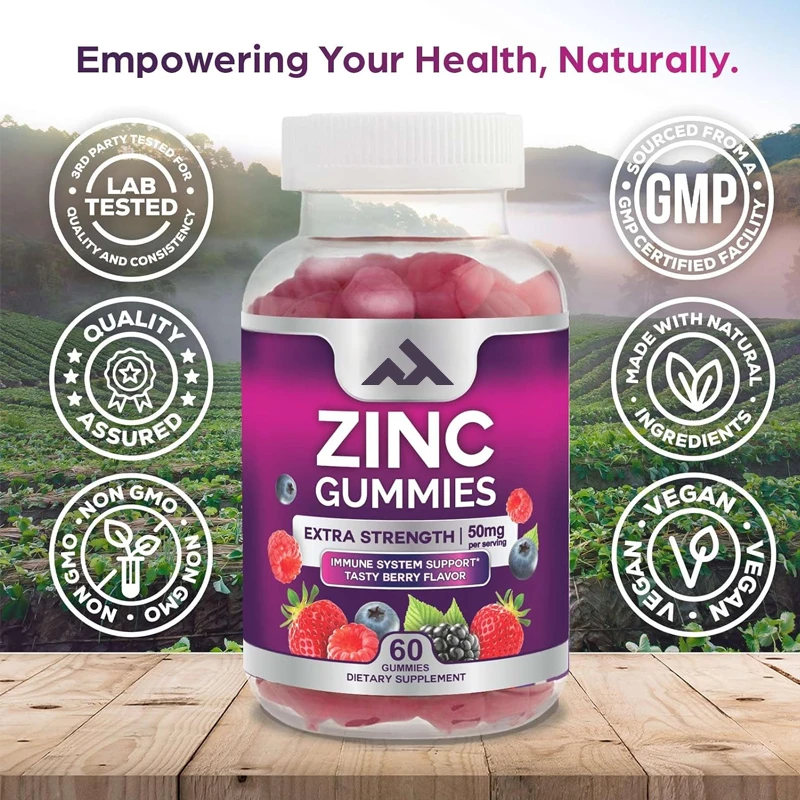 

Zinc Immune Support Supplement 50mg, Suitable for Radiant Skin and Immune Health Support, Vegetarian, Non GMO-60 Gummies