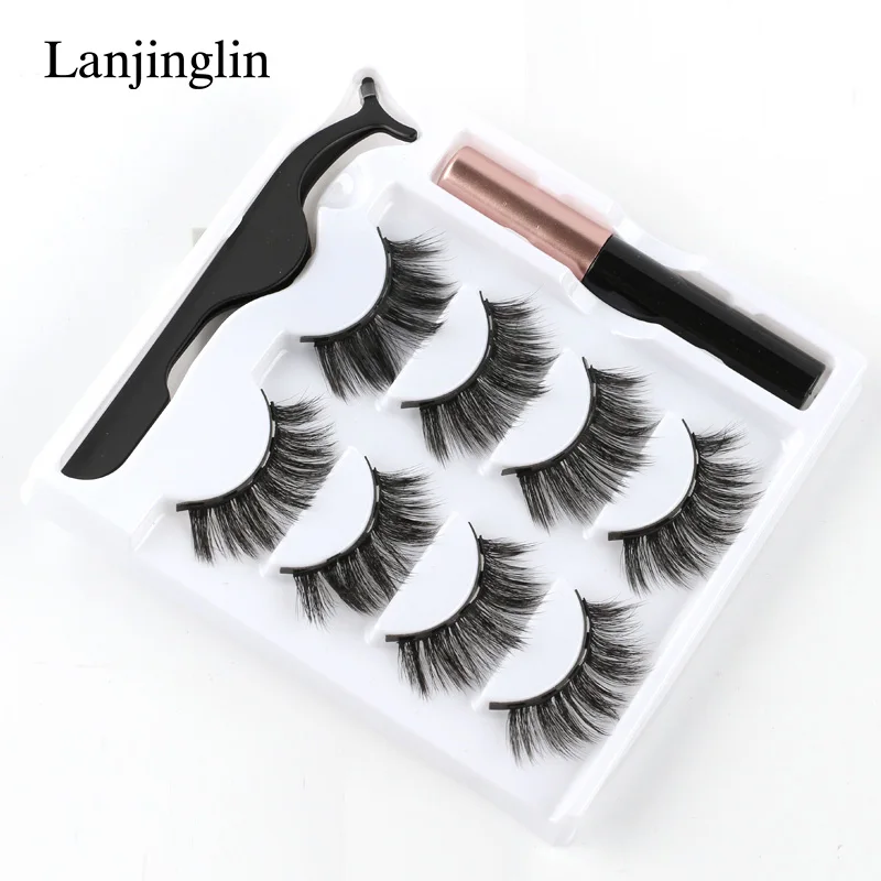 

4pairs Magnetic Eyelashes 3D Mink Eyelashes Makeup Magnetic Lashes Eyeliner Tweezers Set Natural False Lashes Natural Faux Cils