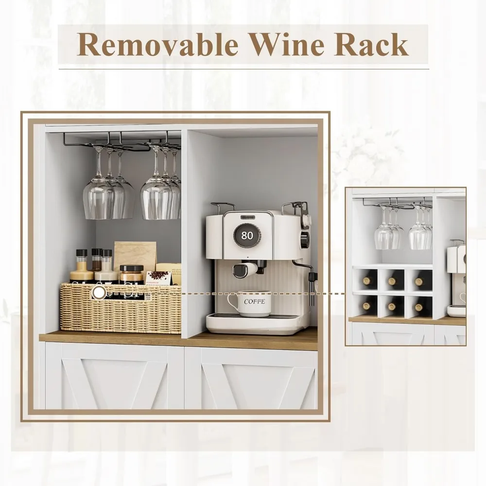 خزانة مخزن طعام طويلة 71 مع حامل ميكروويف، وقفص مطبخ على طراز المزرعة وحل تخزين بار القهوة #6