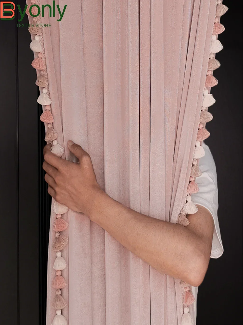 Customized Pink Velvet Lace Splicing Blackout Curtains for Living Room Bedroom French Window Balcony Floating Finished Products