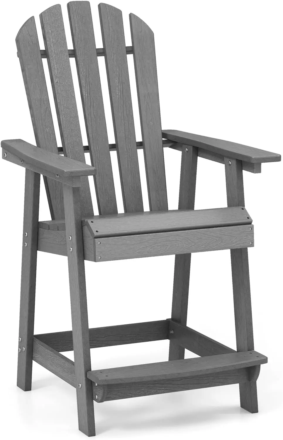 Silla Alta Adirondack con Reposapiés, Taburete de Bar Resistente a la Intemperie Hecho de HDPE, Silla de Balcón con Reposabrazos (Gris)
