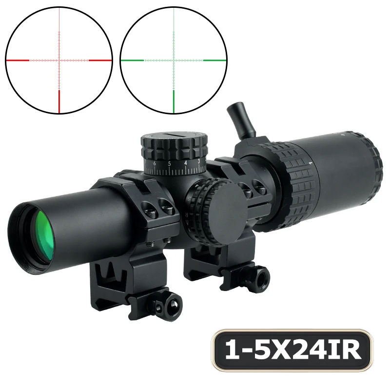 

1-5x24IR Red Green Illumination Riflescope with Turret Lock System Scope Airsoft Tactical Hunting Shooting Sight for 11mm/20mm