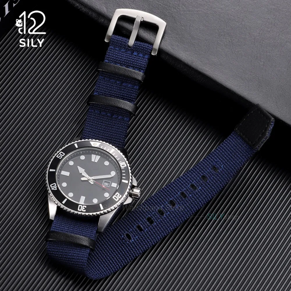 20mm 22mm for Seiko for Rolex Canvas Nylon Patch Leather Strap Watch Bracelet  Watchband for Hamilton for Omega Replacement Band