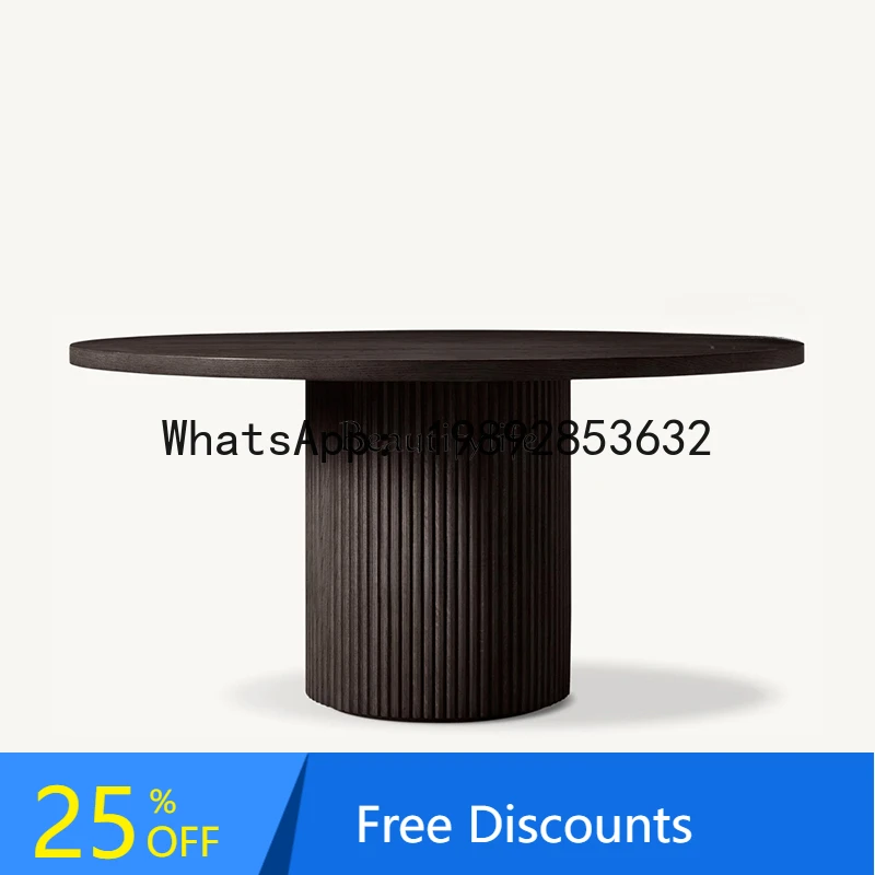 

HH **American rural pastoral light luxury high-end solid wood round dining table, homestay meal negotiation table