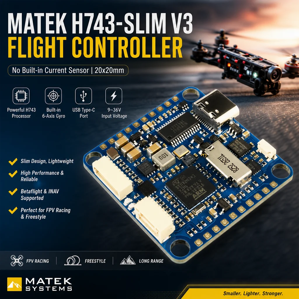 MATEK H743-SLIM V3 Flight Controller No Built-in Current Sensor for FPV Drone 20x20mm