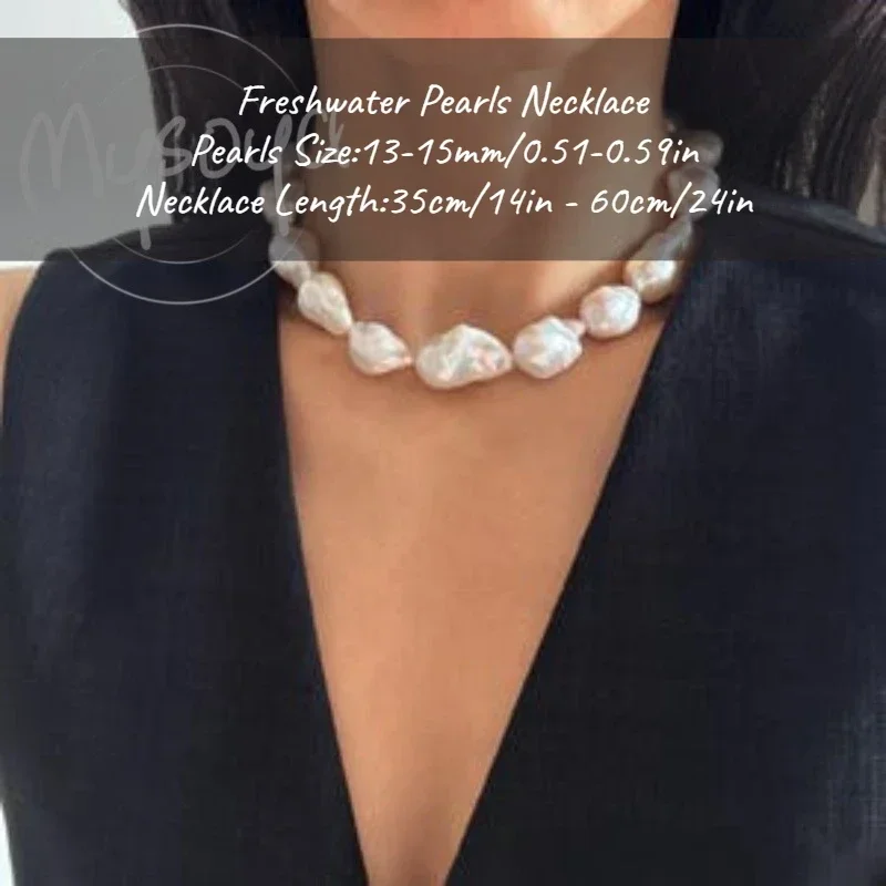 

MYSOYA 13-15mm Large White Baroque Freshwater Pearl Necklace With Gift Box For Her/Him Birthday/Wedding/Christmas/New Year