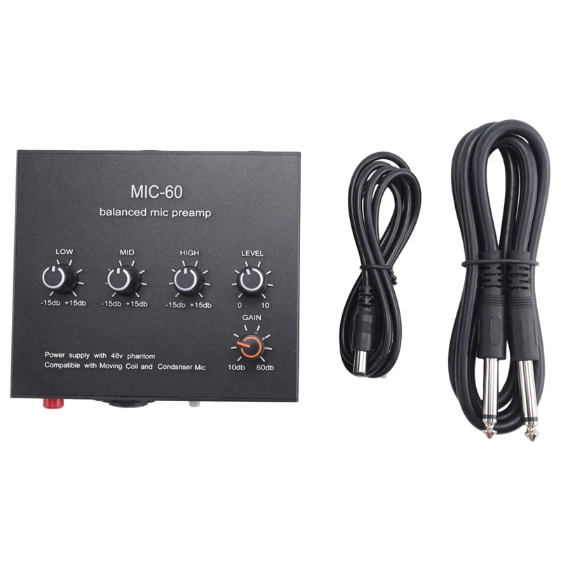 

MIC-60 3-Band Equalizer Balanced Mic Preamp Microphone Preamplifier With DC Cable And 6.5Mm Cable Easy To Use