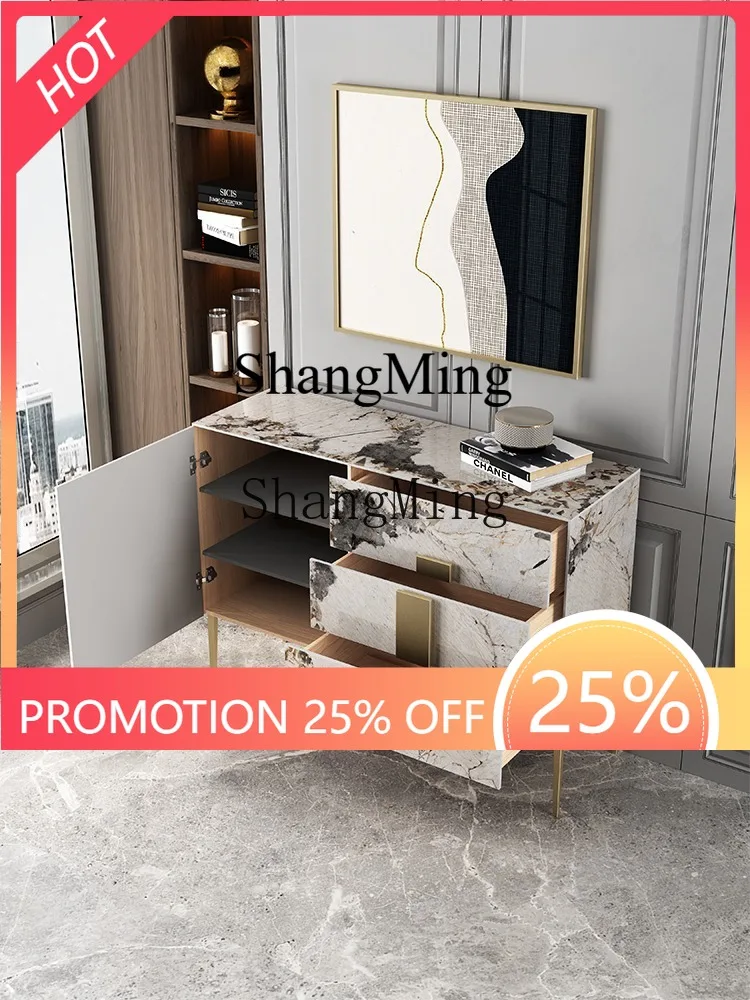 

FG side rock slab modern simple Italian light luxury home dining room locker living room solid wood tea cabinet