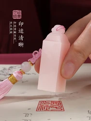 Custom Stone jade Stamp Cherry blossom pink Name Seal Chinese character Carving by oneself Chinese Gift