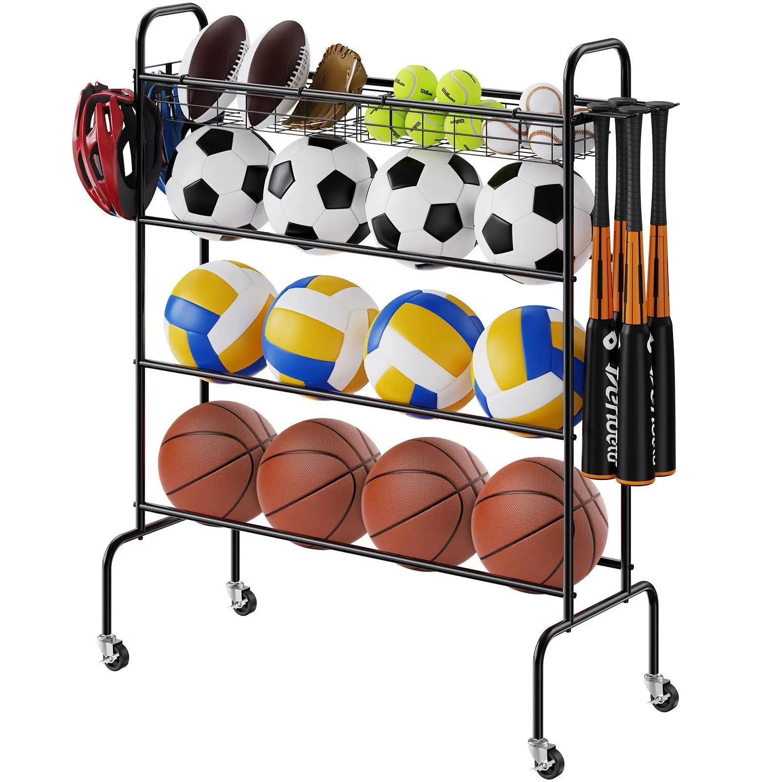 

Hooks and Baskets, yers Rolling Basketball Shooting Training Stand, VEVOR Basketball Rack, 4-La