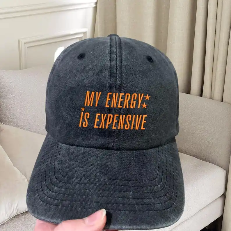レトロな「私のエネルギーは高価です」刺繍入り帽子、エナジー野球帽、音楽愛好家への刺繍入り帽子ギフト、教師の生活帽子