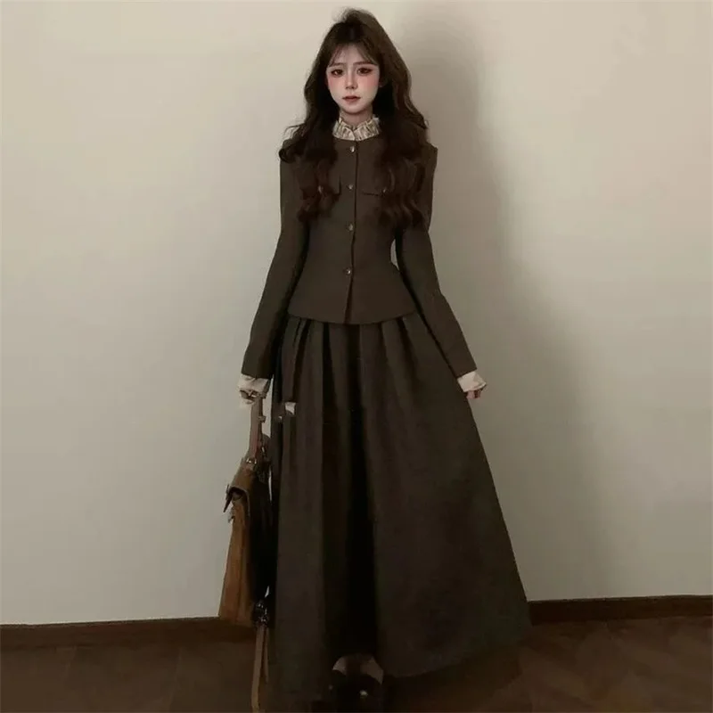 

Корейский женский модный повседневный комплект из двух предметов: осенний однотонный лоскутный костюм из 2 предметов с длинными рукавами, имитация двух частей, нарядный образ