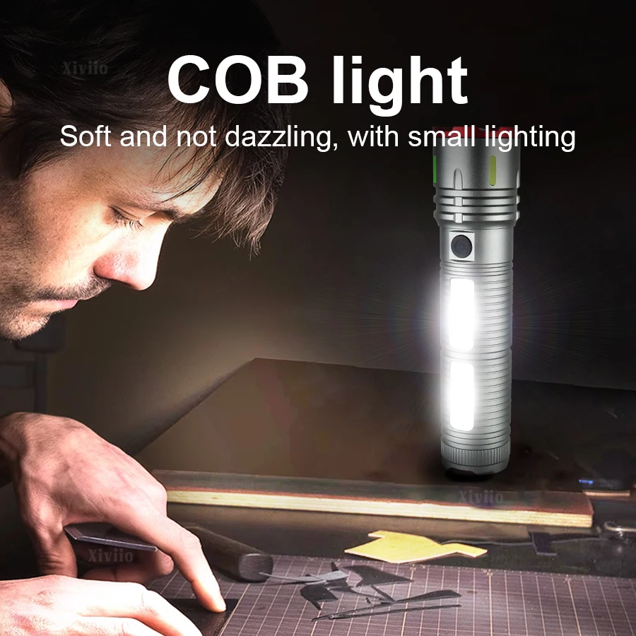 7200mAh Use 36h Ultra Powerful Flashlight Rechargeable Torch with COB Side Lights  Lighting 6000M Most Powerful LED Flashlight