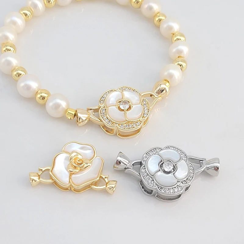 

1pcs Copper Inlaid Mother-of-pearl Rose Pearl Chain Connecting Clasp DIY Bracelet Necklace Accessories Jewelry Making Materials