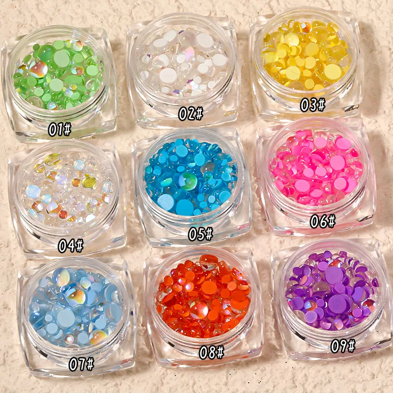 1Box Rainbow Mermaid Tears Nail Art Charms Macaron Bubble Beads Nail Art for Summer Aurora Half Spherical Glass Nail Decorations