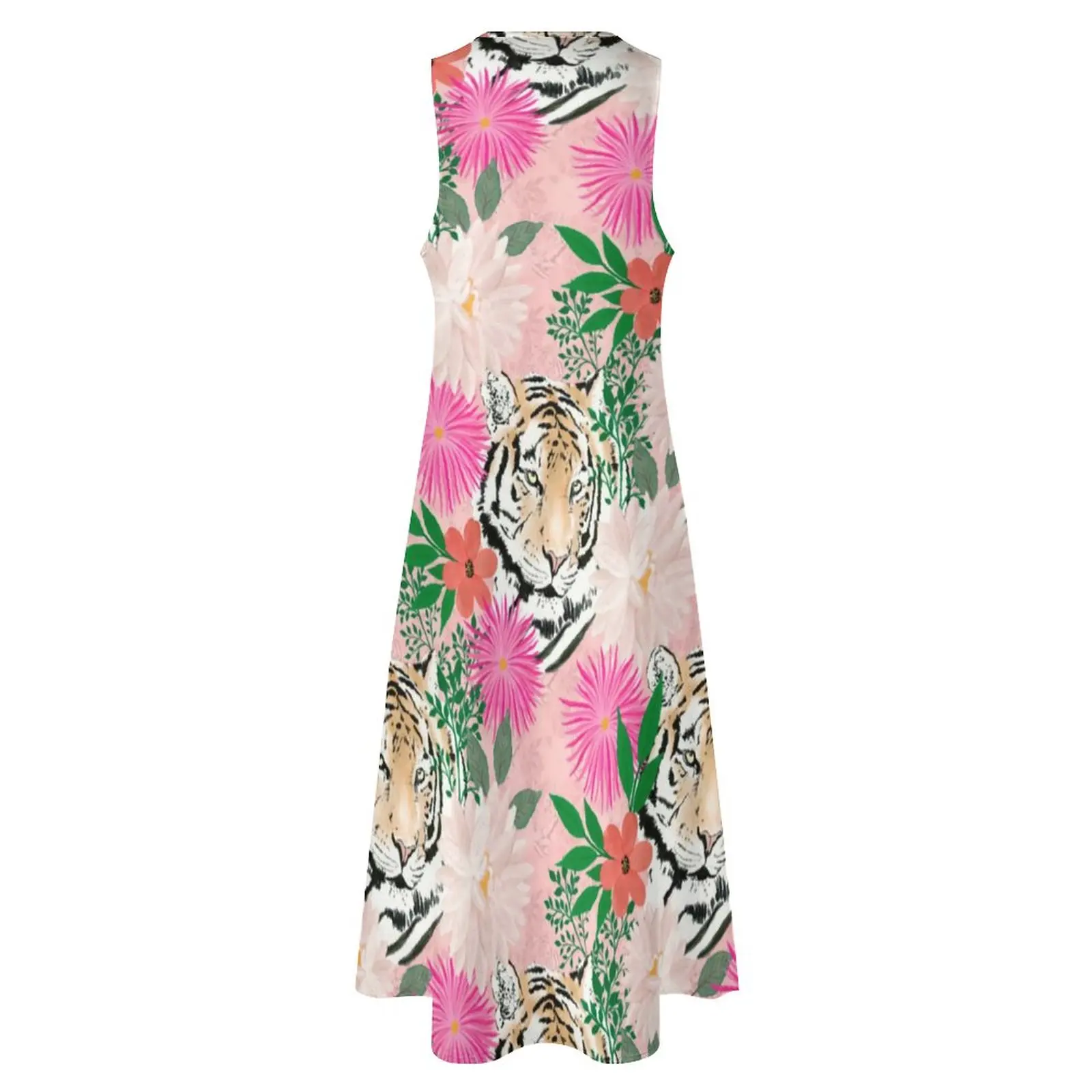 Tiger Animal Print Jurk Aquarel Bloemen Nachtclub Maxi Jurk Street Style Boho Strand Lange Jurken Zomer V-hals Vestidos